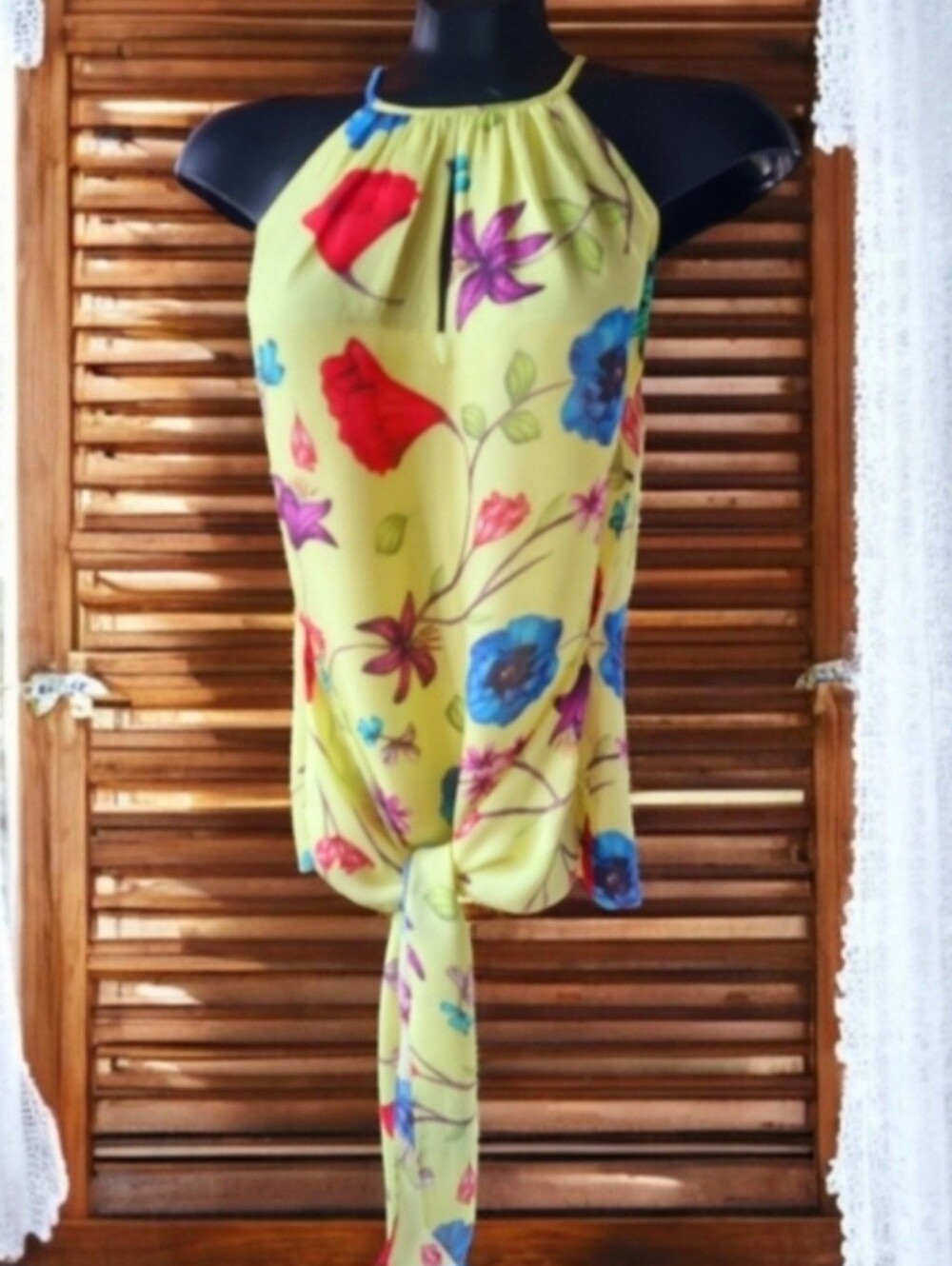 Parker Silk Blend Floral Halter Front Tie Blouse